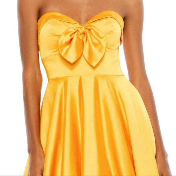 Mac Duggal Bow Sweetheart Strapless A Line Gown in Marigold 2 - Picture 11 of 12